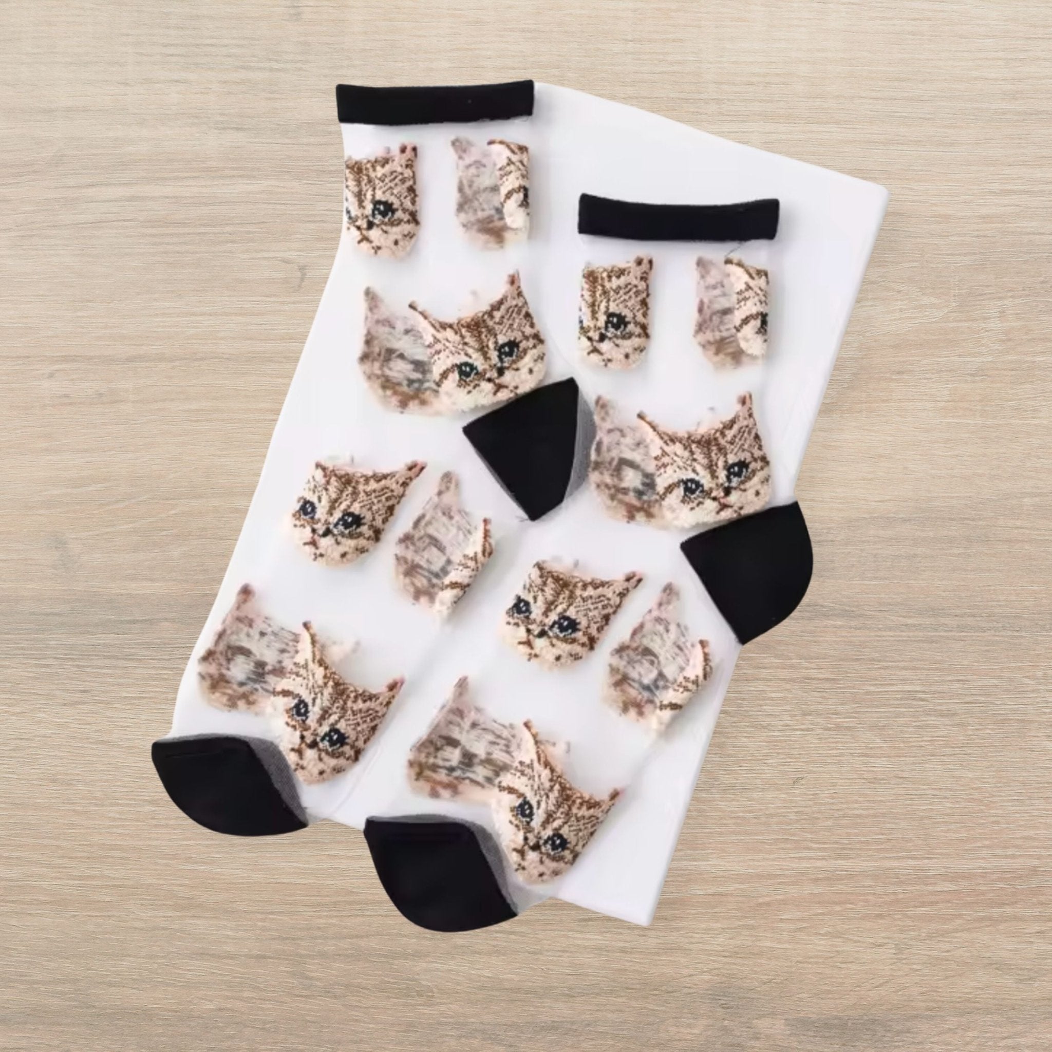 Sheer Cat Lover Socks Available in Yellow Green Red or Black [Fits Women's Size 5 - 9]
