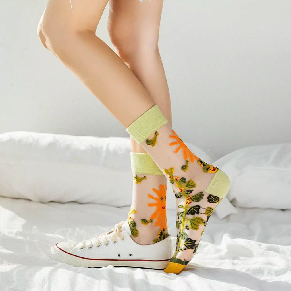 Sheer Plant Lover Socks in 5 Nature - Inspired Styles [Fits Size 5 - 9]