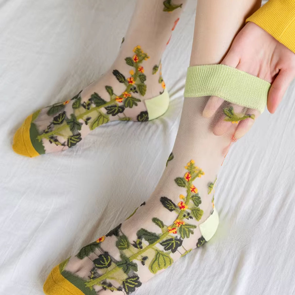 Sheer Plant Lover Socks in 5 Nature - Inspired Styles [Fits Size 5 - 9]