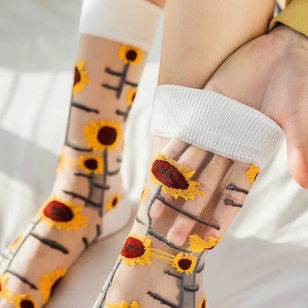 Sheer Plant Lover Socks in 5 Nature - Inspired Styles [Fits Size 5 - 9]