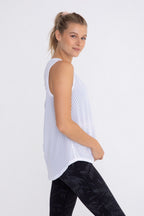 Sheer Striped Mesh Active Tank with Cut - Out Back Tank Top La Vie Bien Sheer Striped Mesh Active Tank with Cut - Out Back