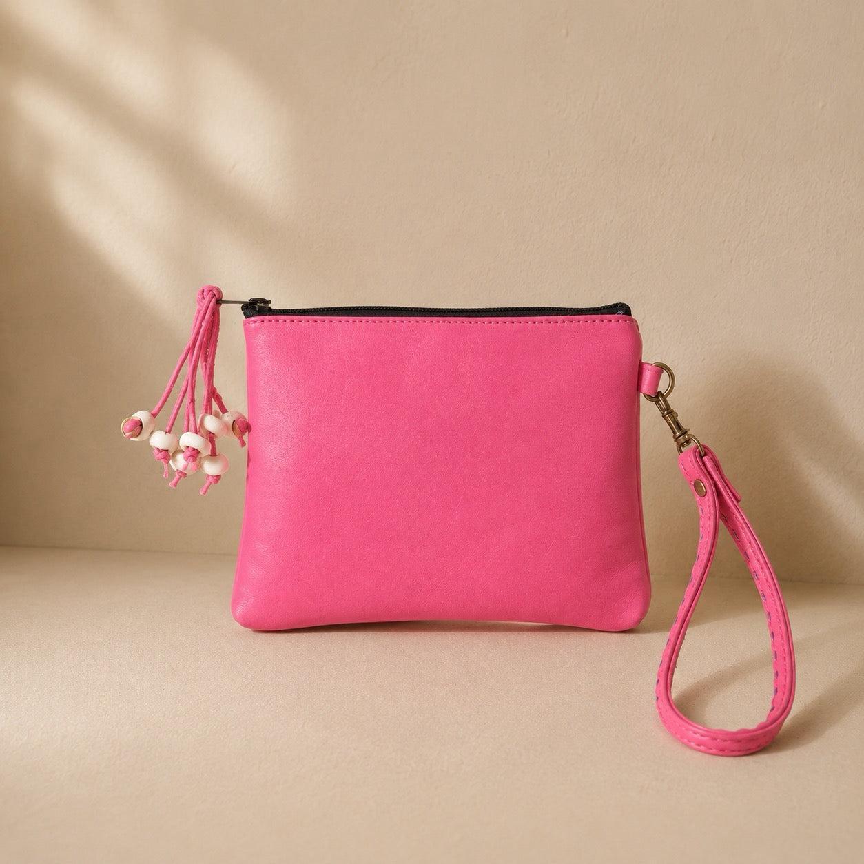 Shelly Vintage Textile Embroidered Unique Leather Wristlet - Thailand Bags La Vie Bien Shelly Vintage Textile Embroidered Unique Leather Wristlet - Thailand