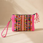 Shelly Vintage Textile Embroidered Unique Leather Wristlet - Thailand Bags La Vie Bien Shelly Vintage Textile Embroidered Unique Leather Wristlet - Thailand