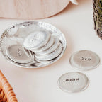 Sheva Brachot Jewish Wedding Gift Set - Pewter Trinket Dish + 7 Blessing Stones by Salt Sparkle Shalom