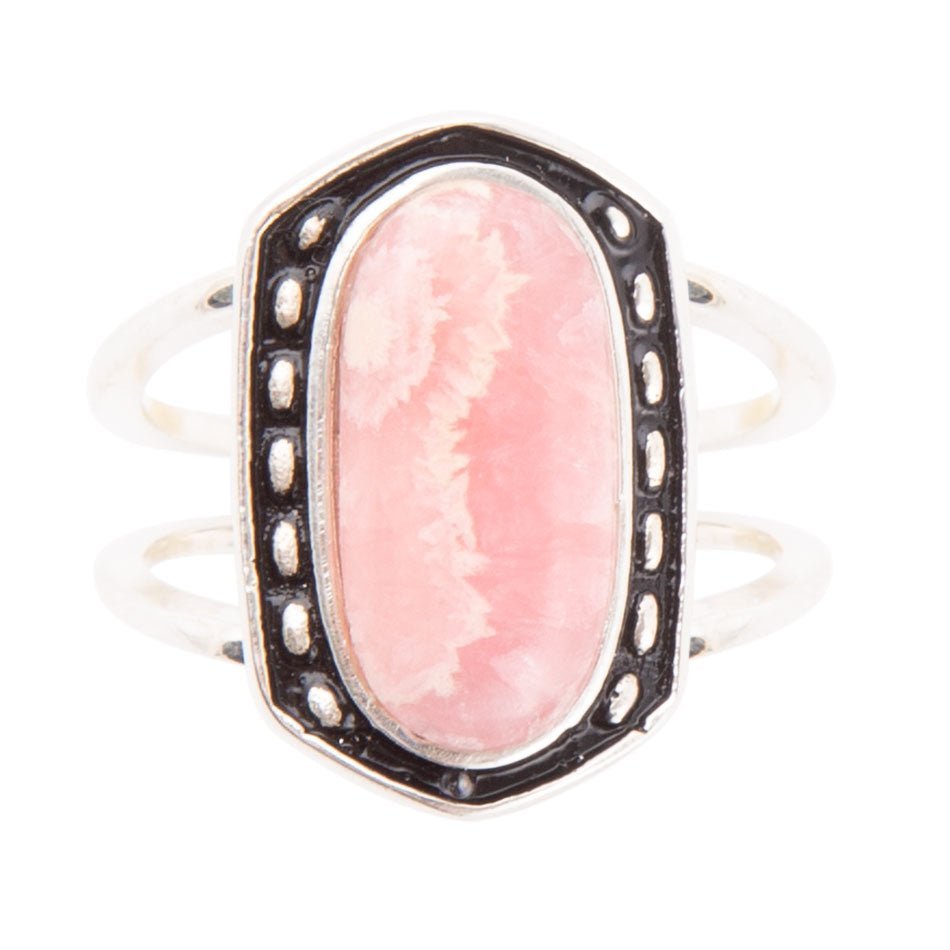 Shielded Pink Rhodonite and Sterling Silver Ring Rings La Vie Bien Shielded Pink Rhodonite and Sterling Silver Ring
