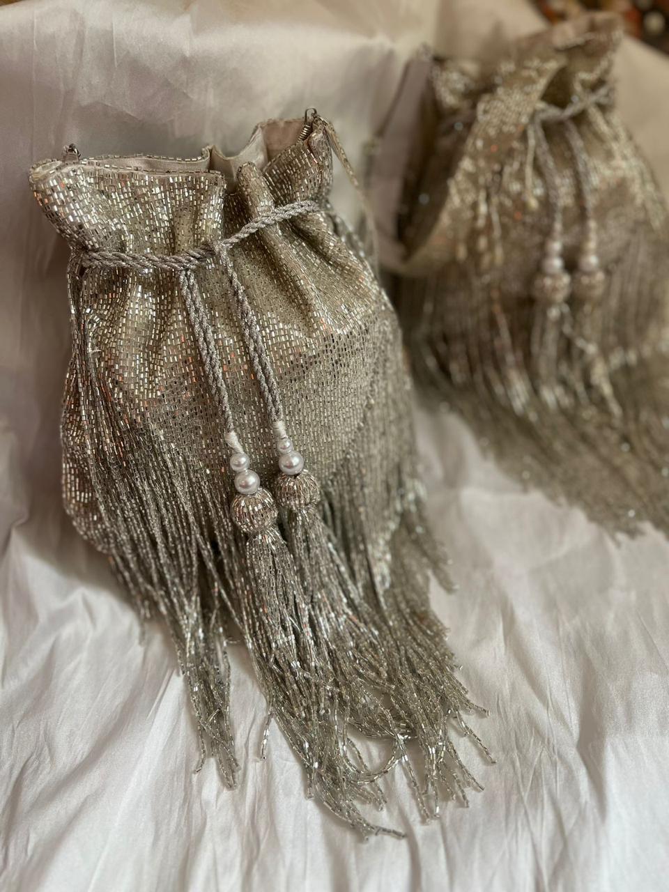 Shimmer Designer Potli Bags with Long Tassels La Vie Bien Shimmer Designer Potli Bags with Long Tassels