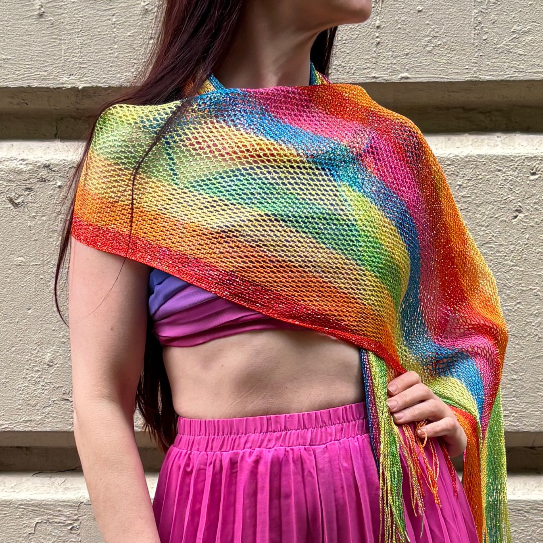 Shimmer Mesh Pride Scarf Wrap in Rainbow Stripe | Unisex Summer Shawl LGBTQ Pride Scarves La Vie Bien Shimmer Mesh Pride Scarf Wrap in Rainbow Stripe | Unisex Summer Shawl LGBTQ Pride