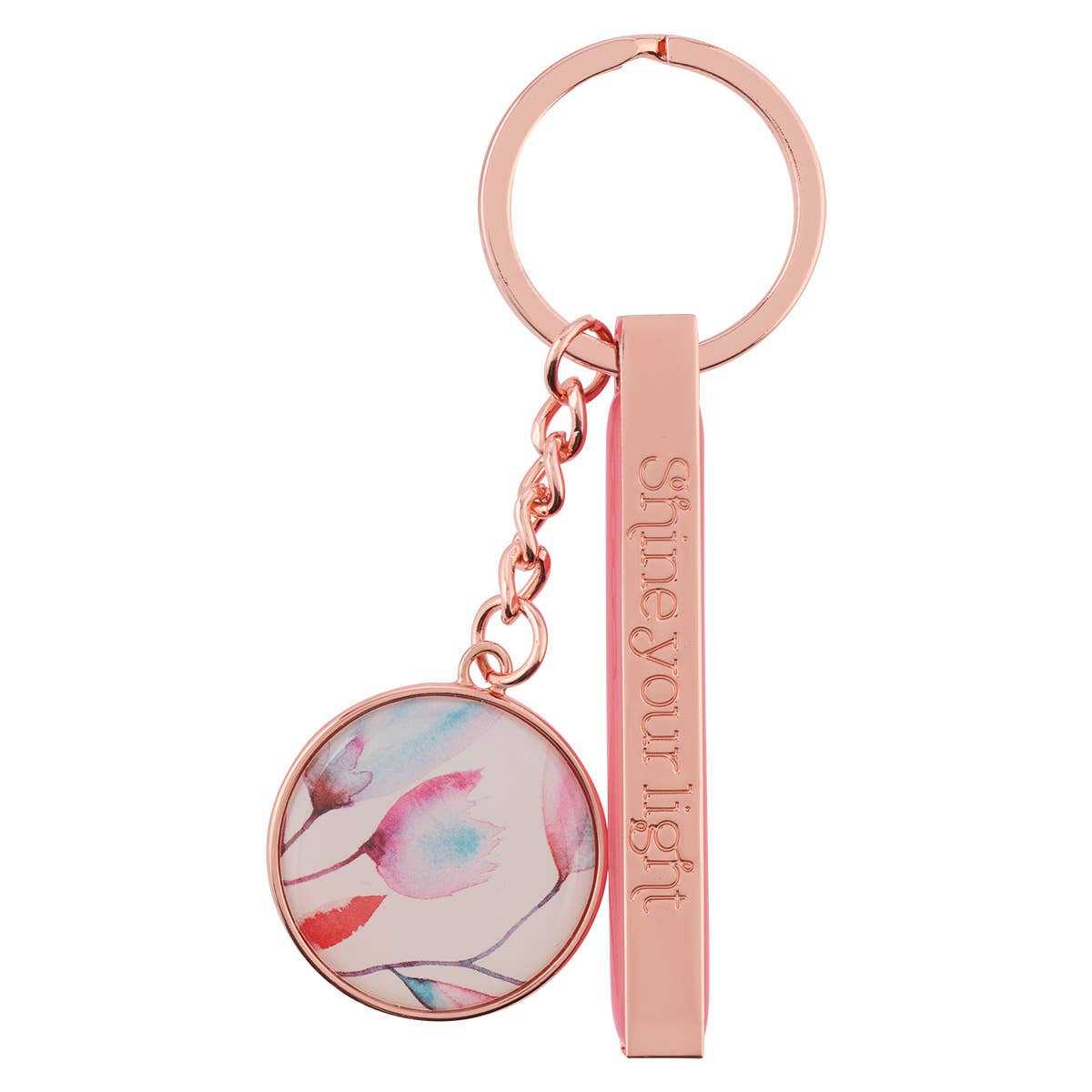 Shine Your Light Pink Petals Rose Gold Key Ring Keychain La Vie Bien Shine Your Light Pink Petals Rose Gold Key Ring