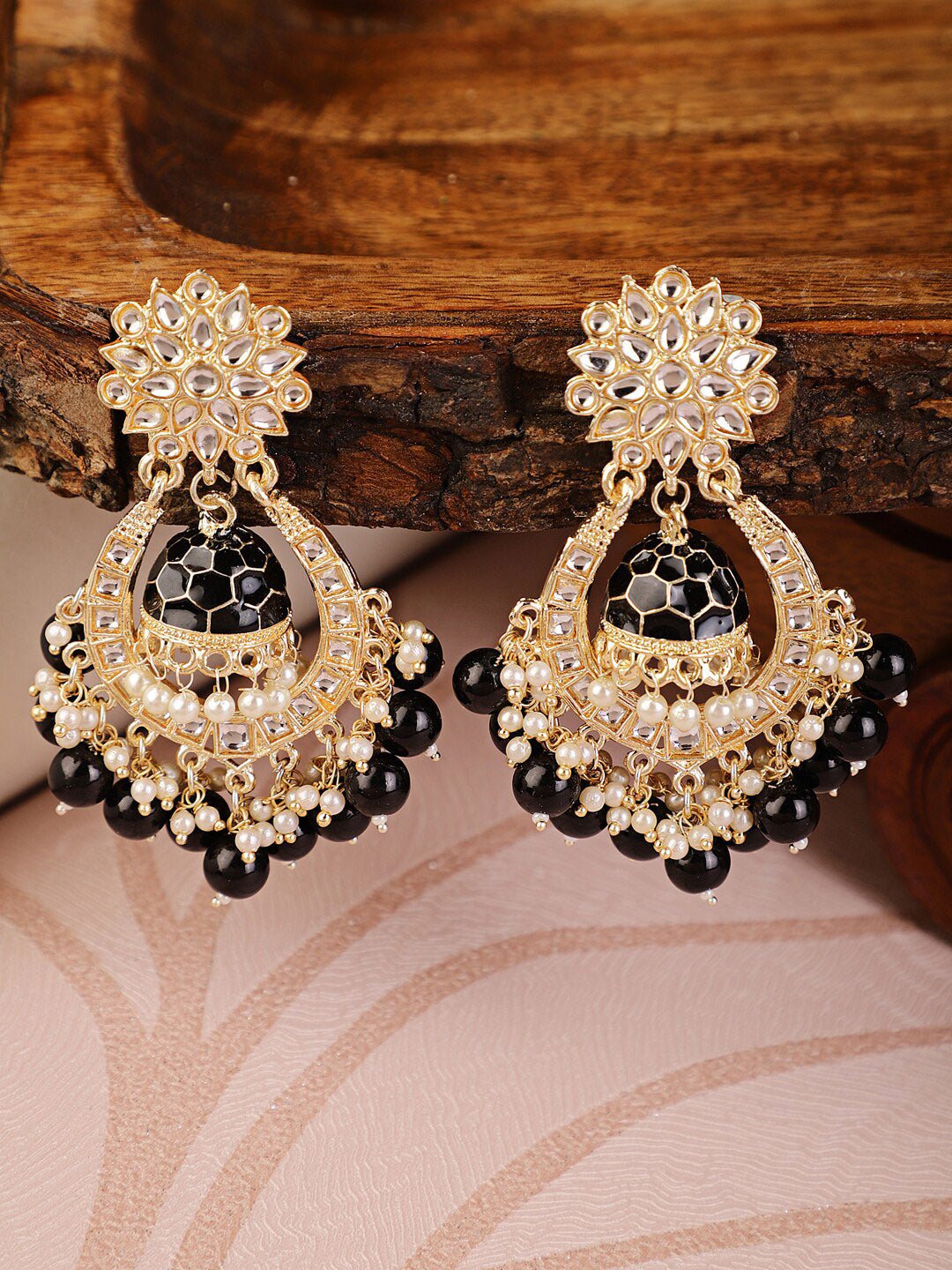 Shining Diva Black Classic Chandbalis Earrings Shining Diva La Vie Bien Shining Diva Black Classic Chandbalis Earrings