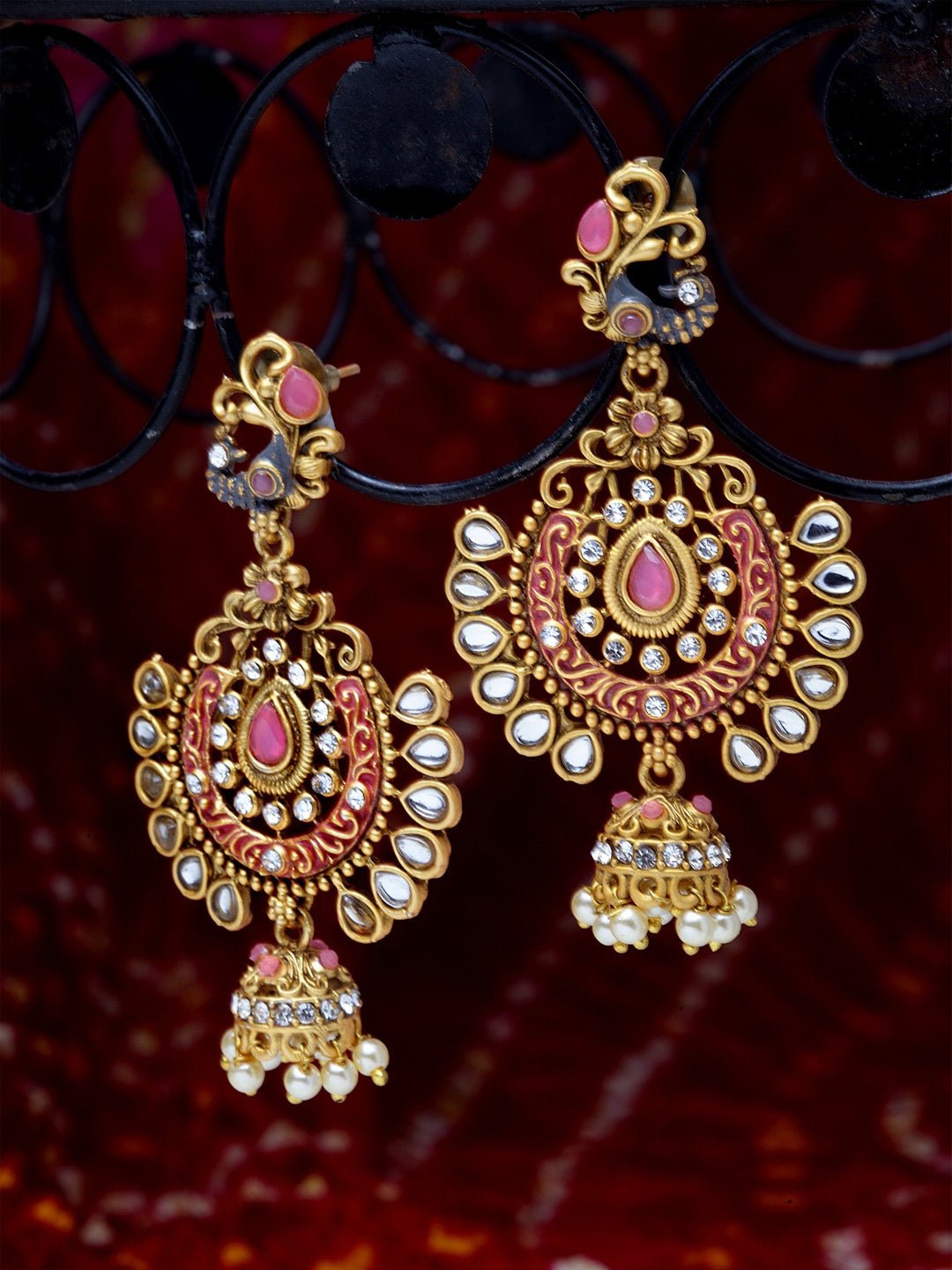 Shining Diva Gold-Toned Dome Shaped Jhumkas Shining Diva La Vie Bien Shining Diva Gold-Toned Dome Shaped Jhumkas