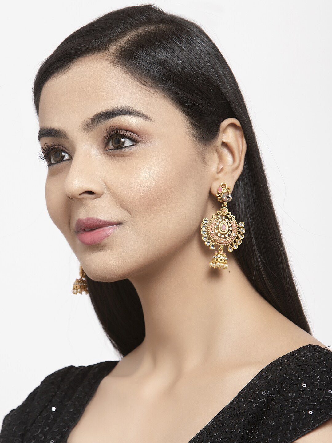 Shining Diva Gold-Toned Dome Shaped Jhumkas Shining Diva La Vie Bien Shining Diva Gold-Toned Dome Shaped Jhumkas