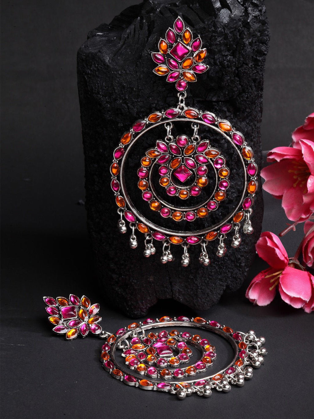 Shining Diva Multicoloured Oxidised Contemporary Drop Earrings Shining Diva La Vie Bien Shining Diva Multicoloured Oxidised Contemporary Drop Earrings