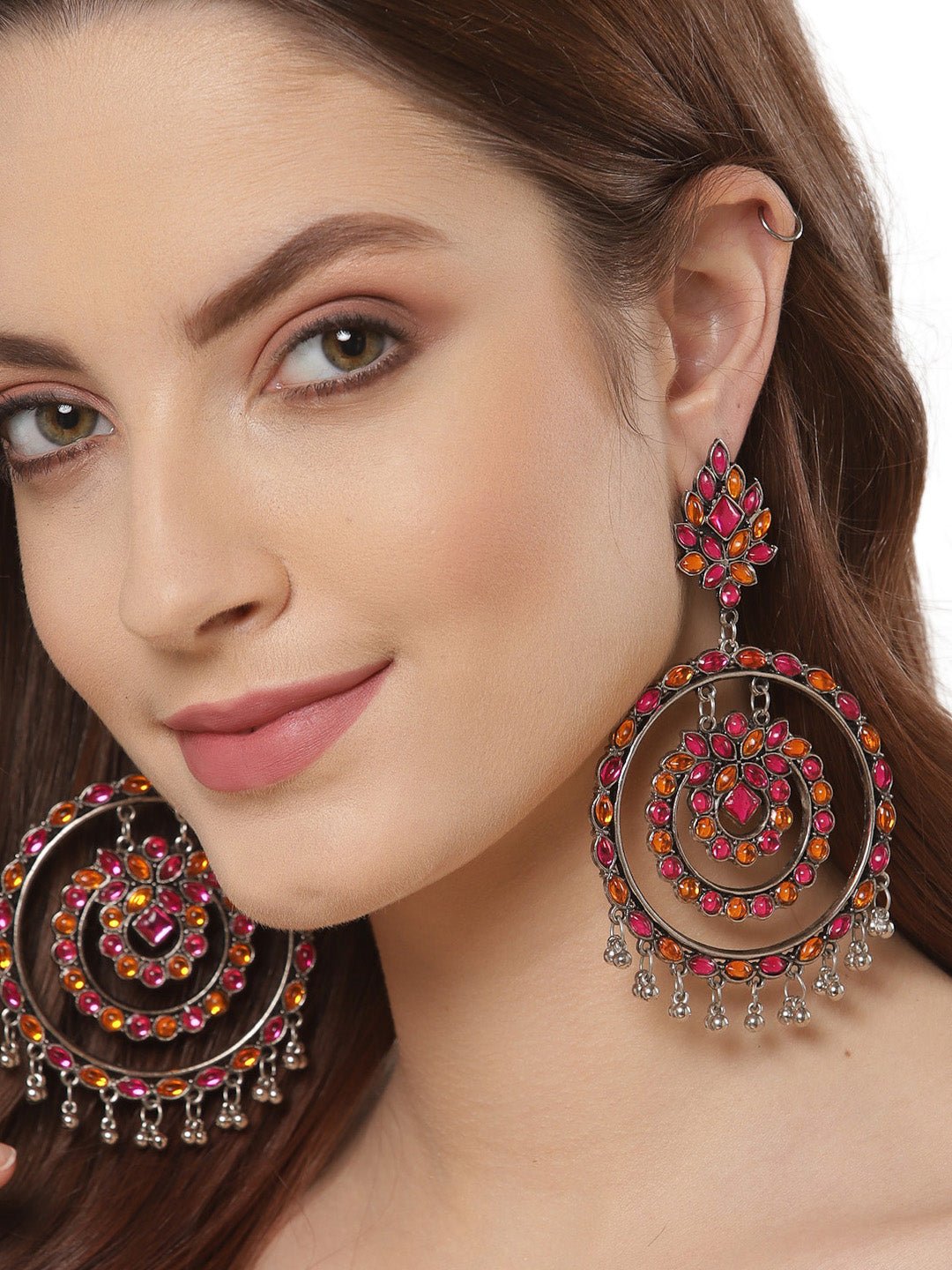 Shining Diva Multicoloured Oxidised Contemporary Drop Earrings Shining Diva La Vie Bien Shining Diva Multicoloured Oxidised Contemporary Drop Earrings