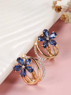 Shining Diva Rose Gold-Polished Blue Floral Studs Earrings Shining Diva La Vie Bien Shining Diva Rose Gold-Polished Blue Floral Studs Earrings
