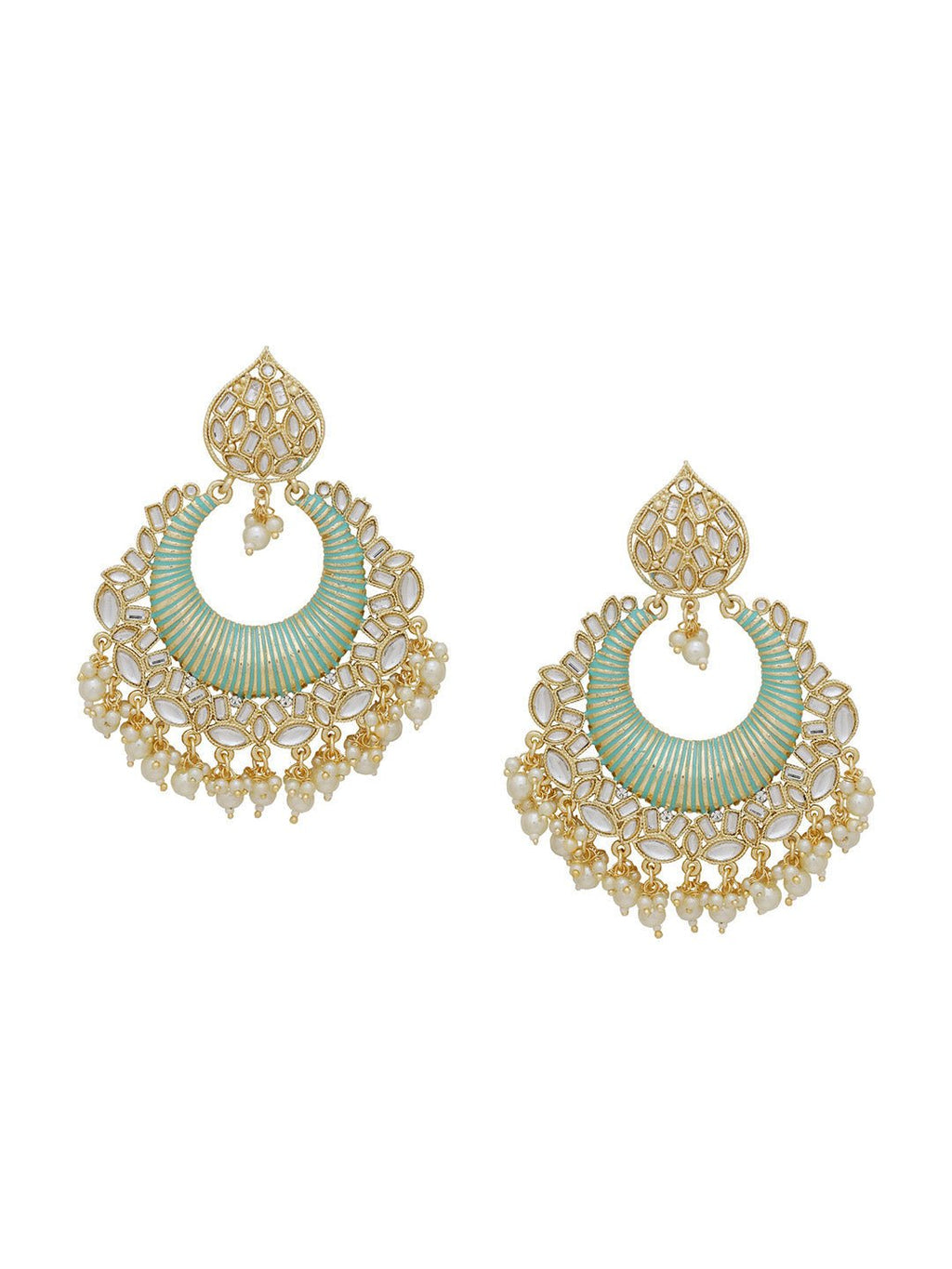 Shoshaa Sea Green & Gold-Polished Classic Chandbalis Shoshaa La Vie Bien Shoshaa Sea Green & Gold-Polished Classic Chandbalis