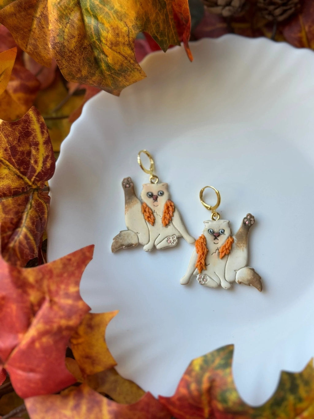 Showgirl earrings, 14k gold plated nickel free, handmade with polymer clay by Shop Something Earthy