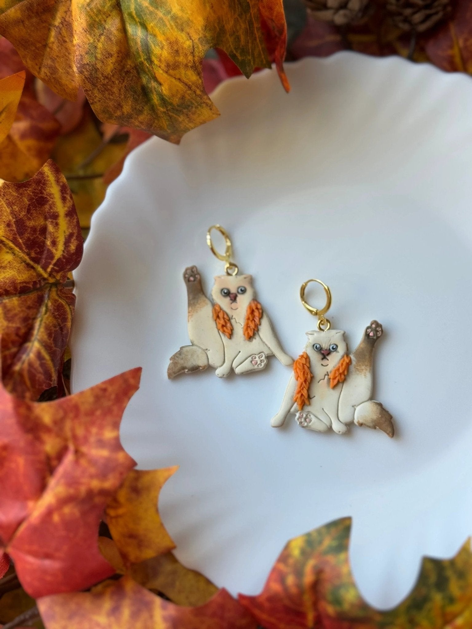 Showgirl earrings, 14k gold plated nickel free, handmade with polymer clay by Shop Something Earthy