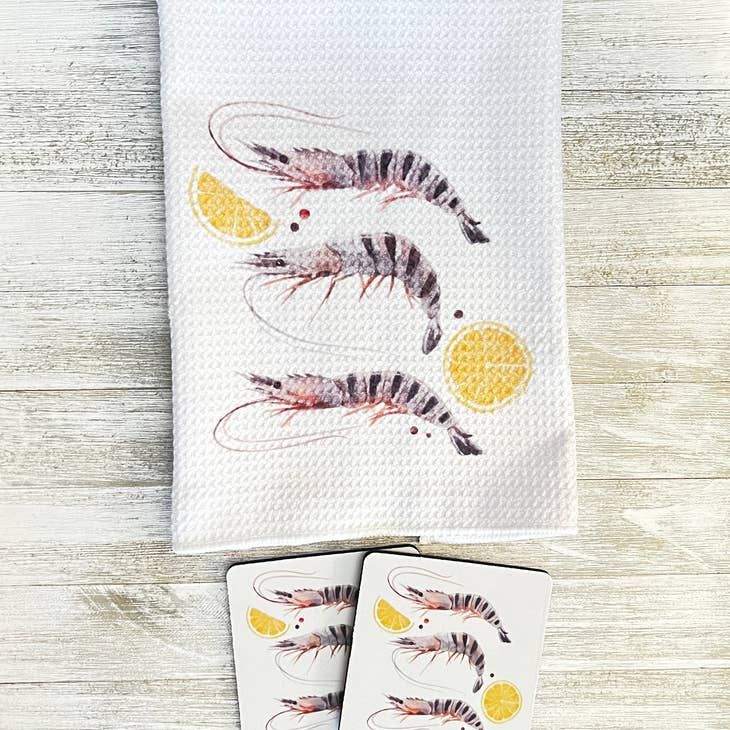 Shrimp Towel and Coasters Kitchen Accessories La Vie Bien Shrimp Towel and Coasters