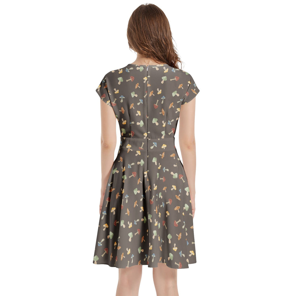 Shrooms Short Sleeve Casual A - Line Midi Dress