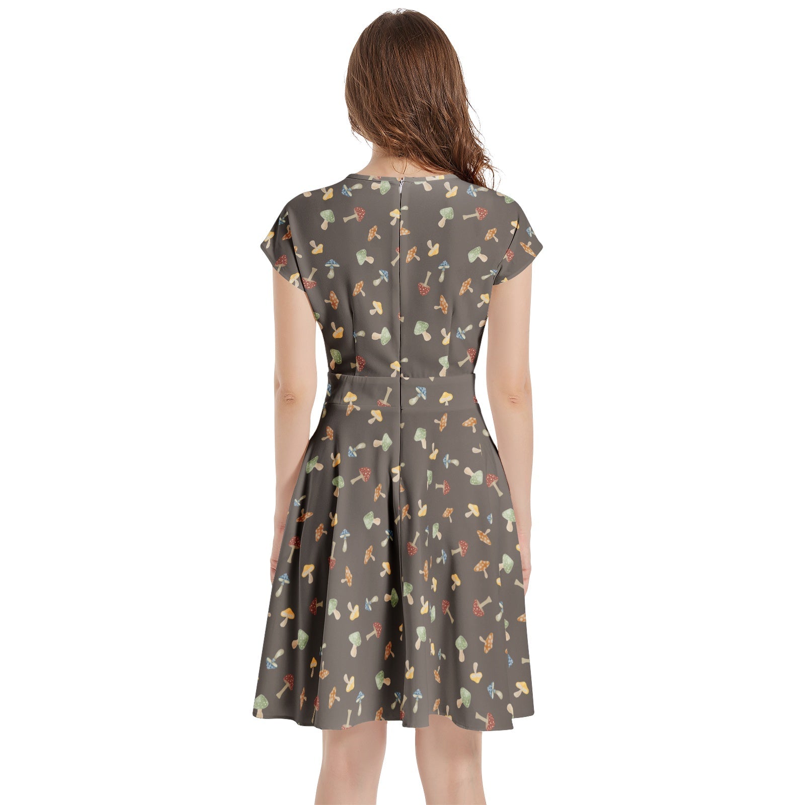 Shrooms Short Sleeve Casual A - Line Midi Dress