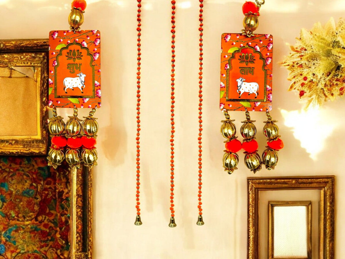 Shubh Labh & Pichwai Gota Hanging, Set of 2 Festive Decor La Vie Bien Shubh Labh & Pichwai Gota Hanging, Set of 2