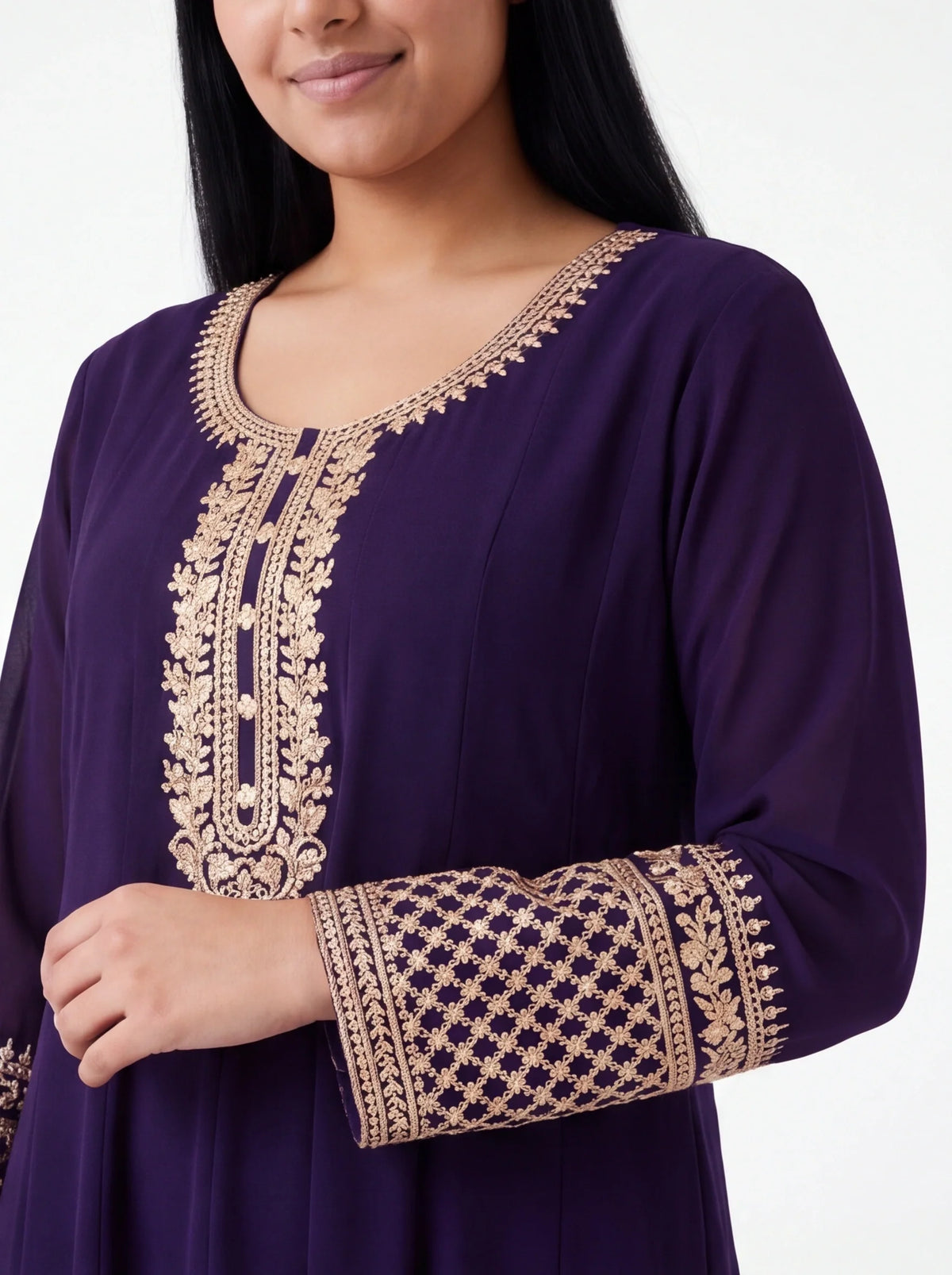 2125 - Dark purple long gown with dupatta