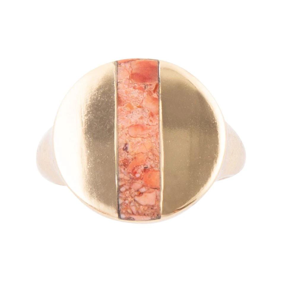 Signet Orange Sponge Coral and Golden Circle Ring by Barse Jewelry