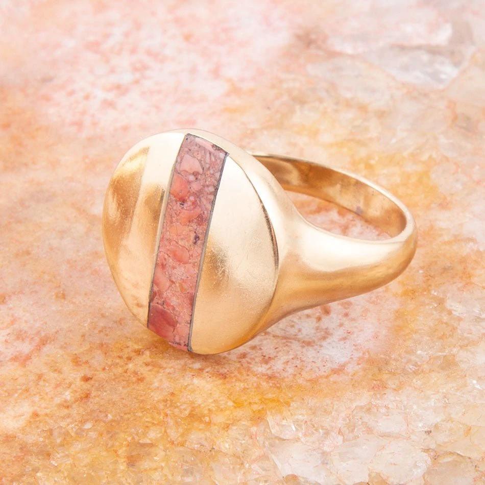 Signet Orange Sponge Coral and Golden Circle Ring by Barse Jewelry