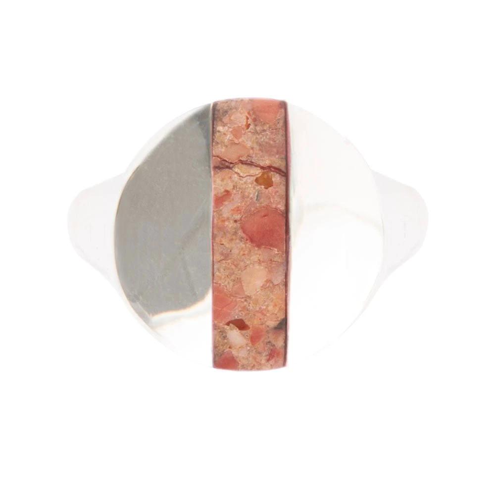 Signet Orange Sponge Coral and Sterling Silver Circle Ring by Barse Jewelry