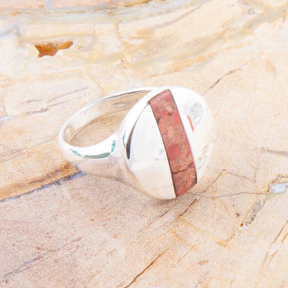 Signet Orange Sponge Coral and Sterling Silver Circle Ring by Barse Jewelry