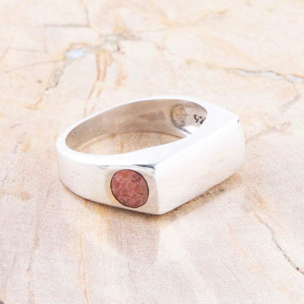 Signet Orange Sponge Coral and Sterling Silver In The Hole Ring by Barse Jewelry