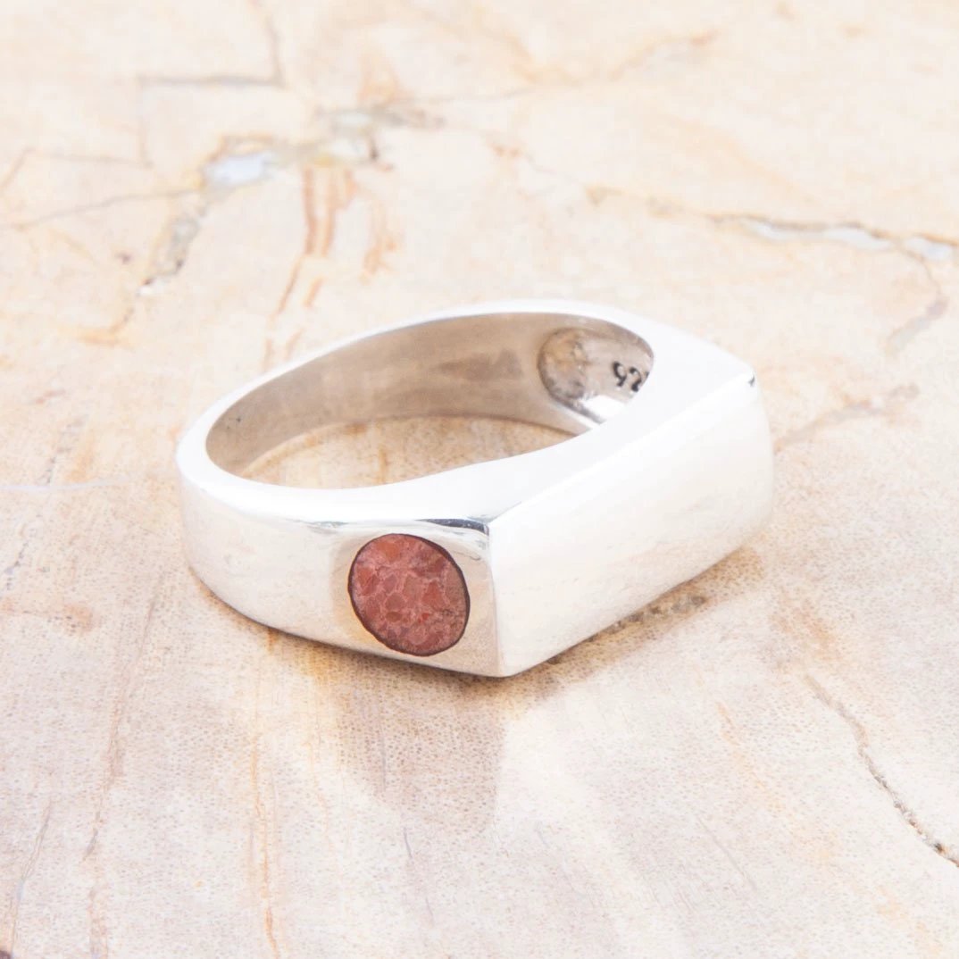 Signet Orange Sponge Coral and Sterling Silver In The Hole Ring by Barse Jewelry