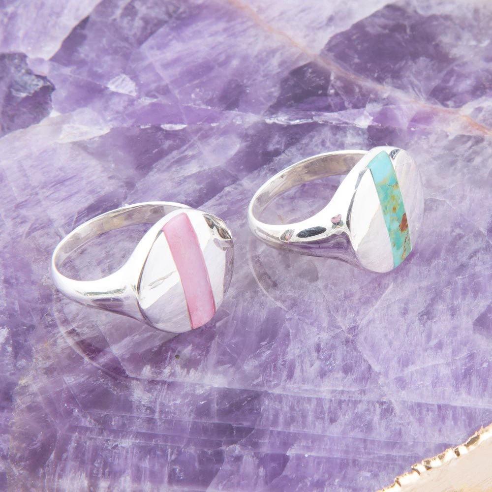 Signet Pink Opal and Sterling Silver Circle Ring by Barse Jewelry