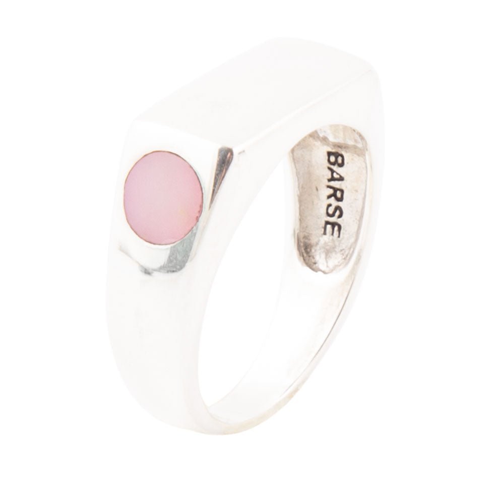Signet Pink Opal and Sterling Silver In The Hole Ring Rings La Vie Bien Signet Pink Opal and Sterling Silver In The Hole Ring