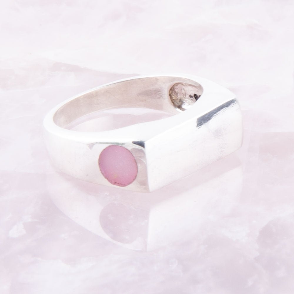 Signet Pink Opal and Sterling Silver In The Hole Ring Rings La Vie Bien Signet Pink Opal and Sterling Silver In The Hole Ring