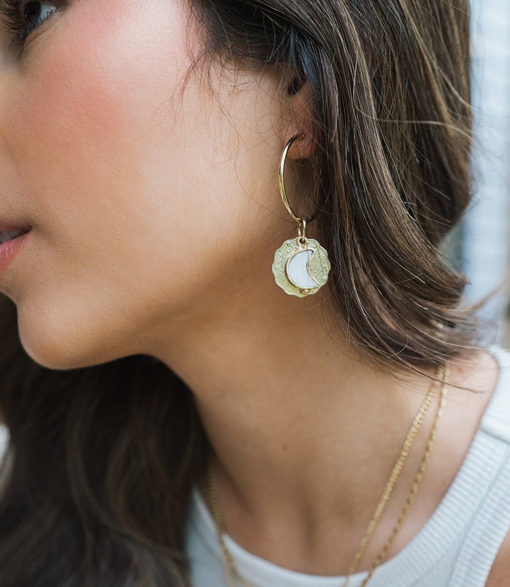 Sikka Coin Dangle Hoop Earrings HME stock line La Vie Bien Sikka Coin Dangle Hoop Earrings