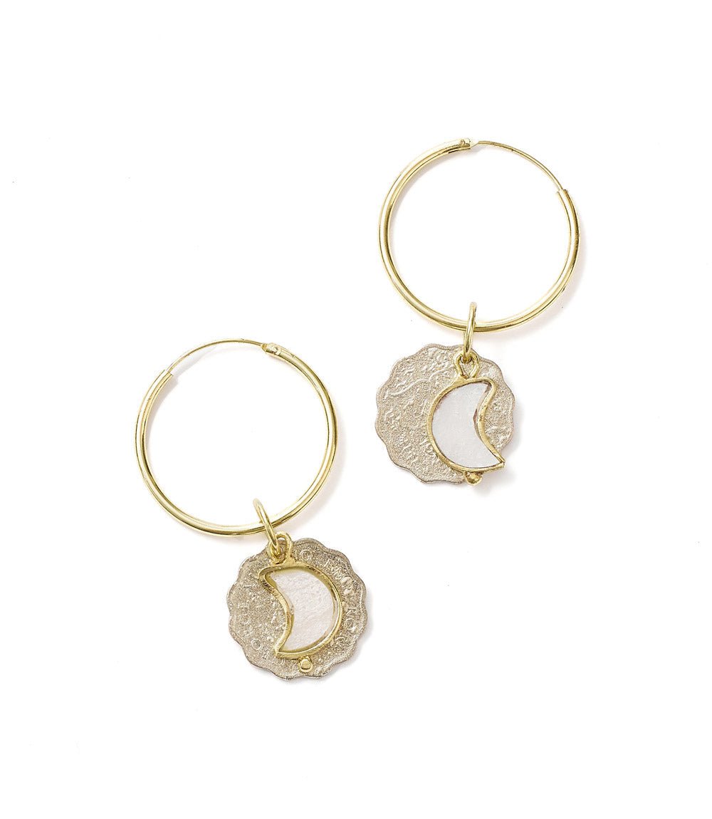 Sikka Coin Dangle Hoop Earrings HME stock line La Vie Bien Sikka Coin Dangle Hoop Earrings