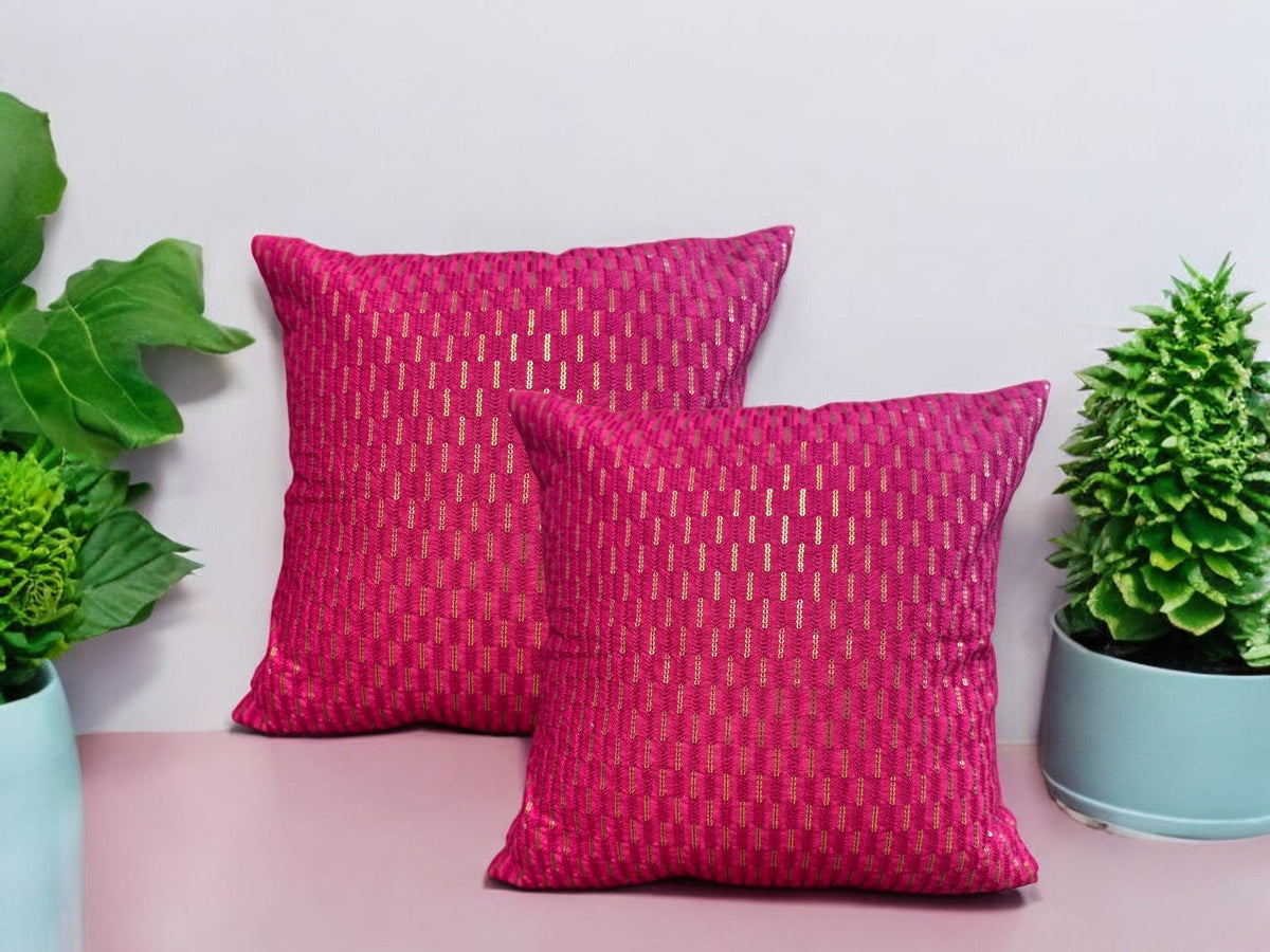 Silk Cushion or Pillow Cover with Full Sequence Design, Set of 2 Cushion Cover La Vie Bien Silk Cushion or Pillow Cover with Full Sequence Design, Set of 2