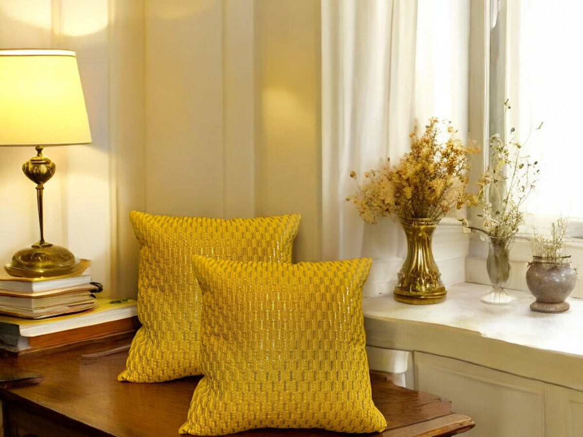 Silk Cushion or Pillow Cover with Full Sequence Design, Set of 2 Cushion Cover La Vie Bien Silk Cushion or Pillow Cover with Full Sequence Design, Set of 2