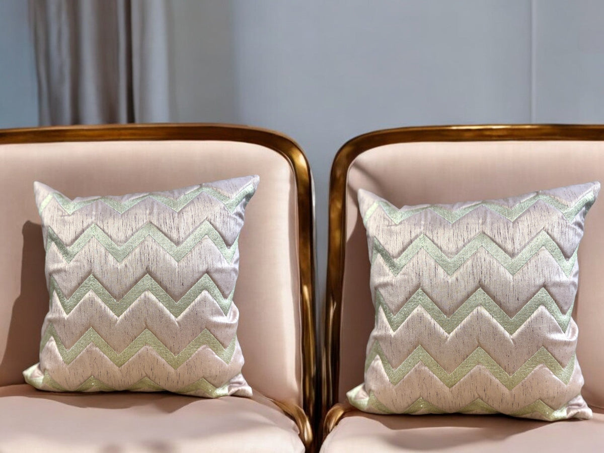 Silk Cushion or Pillow Cover with Golden Zigzag Embroidery, Set of 2 Cushion Cover La Vie Bien Silk Cushion or Pillow Cover with Golden Zigzag Embroidery, Set of 2