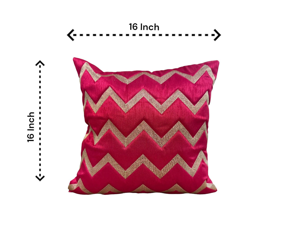 Silk Cushion or Pillow Cover with Golden Zigzag Embroidery, Set of 2 Cushion Cover La Vie Bien Silk Cushion or Pillow Cover with Golden Zigzag Embroidery, Set of 2