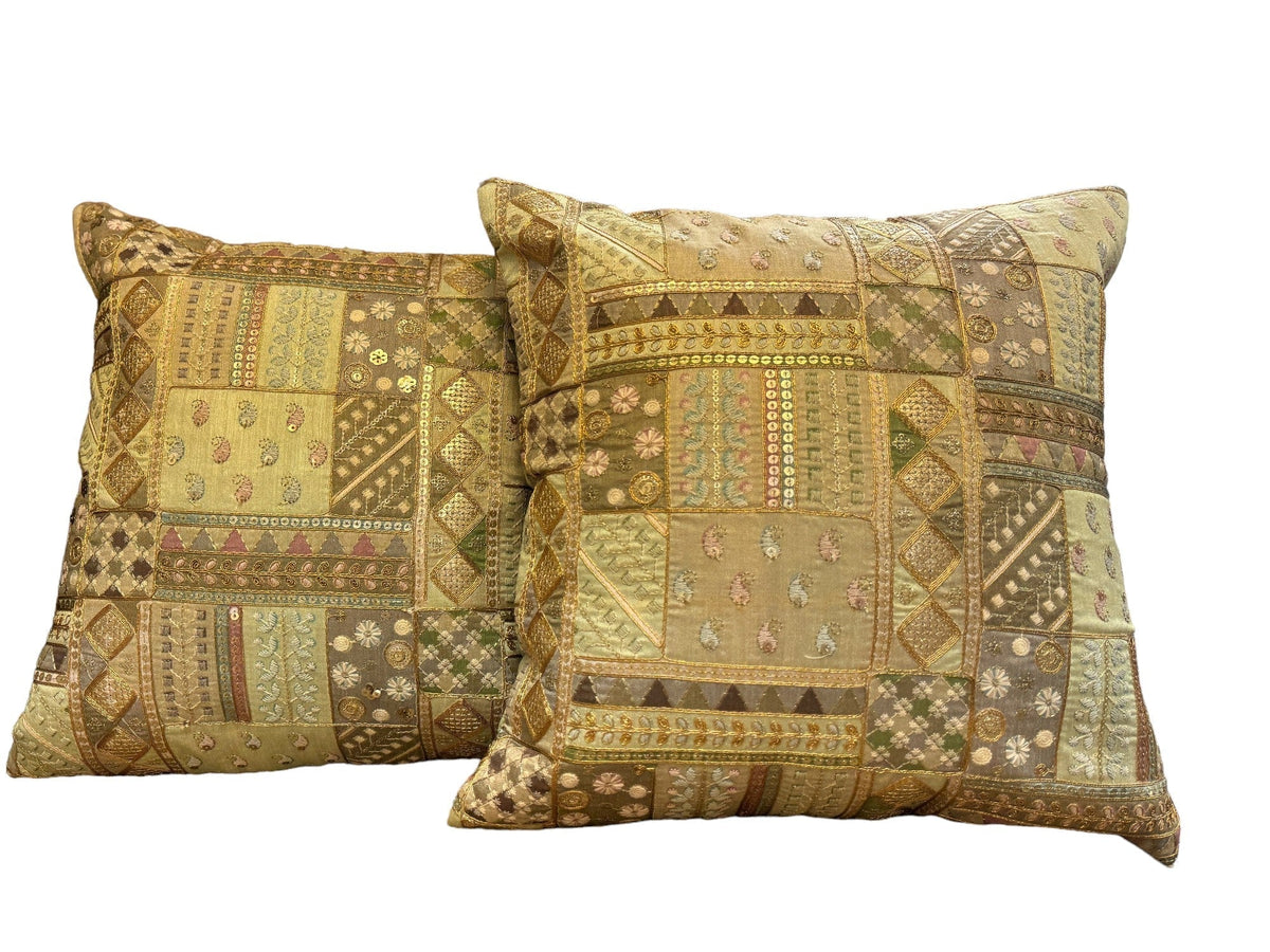 Silk Cushion or Pillow Cover with Heavy Traditional Indian Thread Work, Set of 2 Cushion Cover La Vie Bien Silk Cushion or Pillow Cover with Heavy Traditional Indian Thread Work, Set of 2