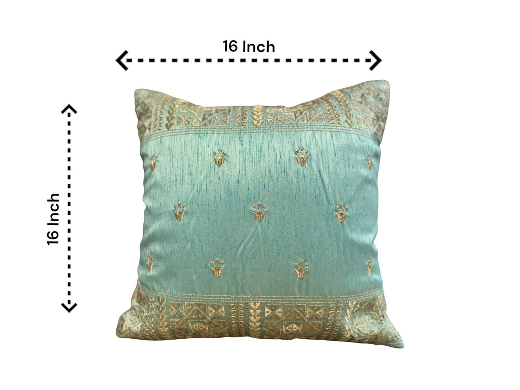 Silk Cushion or Pillow Cover with King Crown & Border Embroidery, Set of 2 Cushion Cover La Vie Bien Silk Cushion or Pillow Cover with King Crown & Border Embroidery, Set of 2