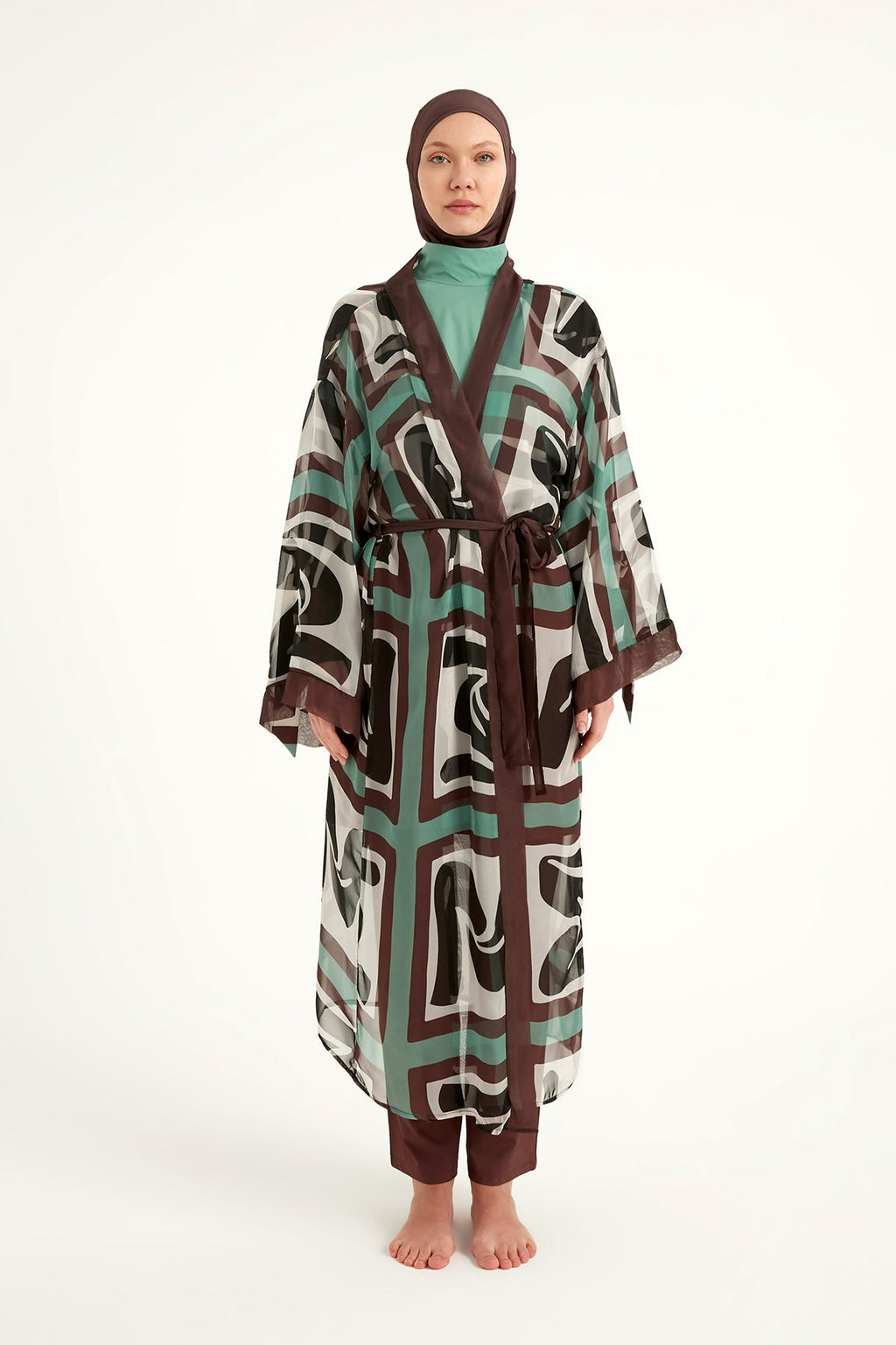 Silky Full Coverage Modest Kimono – Marina P2510 Brown Pareo La Vie Bien Silky Full Coverage Modest Kimono – Marina P2510 Brown