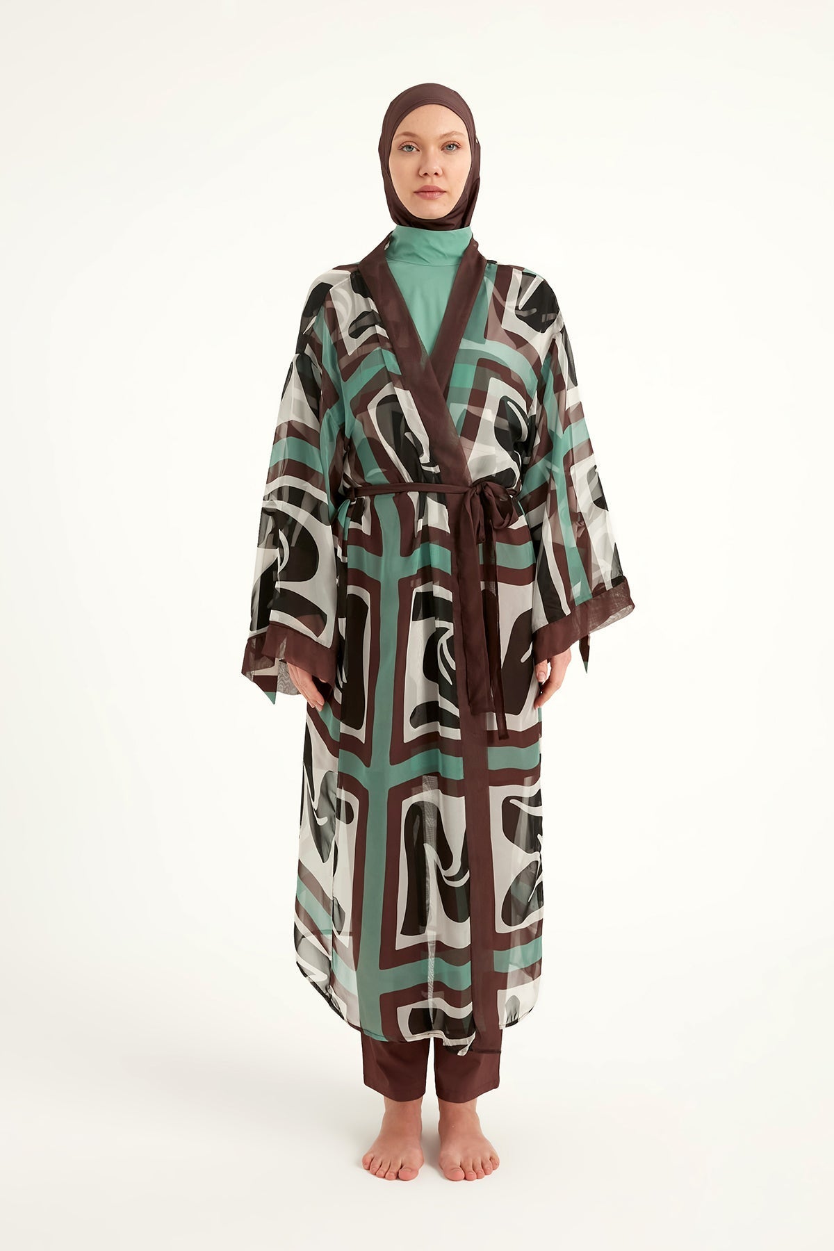 Silky Full Coverage Modest Kimono – Marina P2510 Brown Pareo La Vie Bien Silky Full Coverage Modest Kimono – Marina P2510 Brown