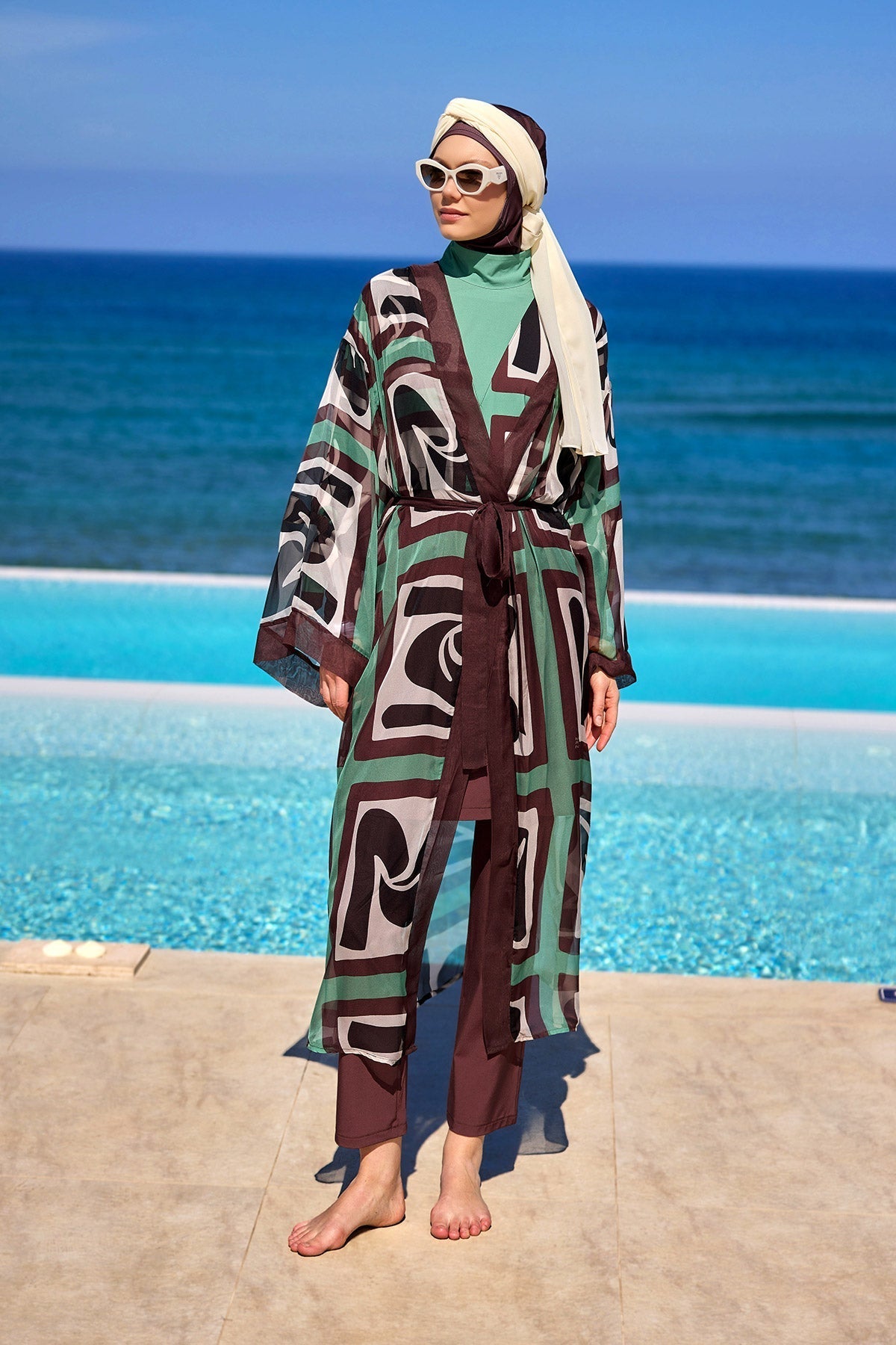 Silky Full Coverage Modest Kimono – Marina P2510 Brown Pareo La Vie Bien Silky Full Coverage Modest Kimono – Marina P2510 Brown