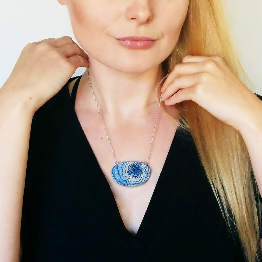 Silver Atoll Pendant Necklace – Aqua & Ultramarine Resin with Sand Design Jewelry La Vie Bien Silver Atoll Pendant Necklace – Aqua & Ultramarine Resin with Sand Design