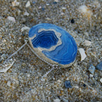 Silver Atoll Pendant Necklace – Aqua & Ultramarine Resin with Sand Design Jewelry La Vie Bien Silver Atoll Pendant Necklace – Aqua & Ultramarine Resin with Sand Design
