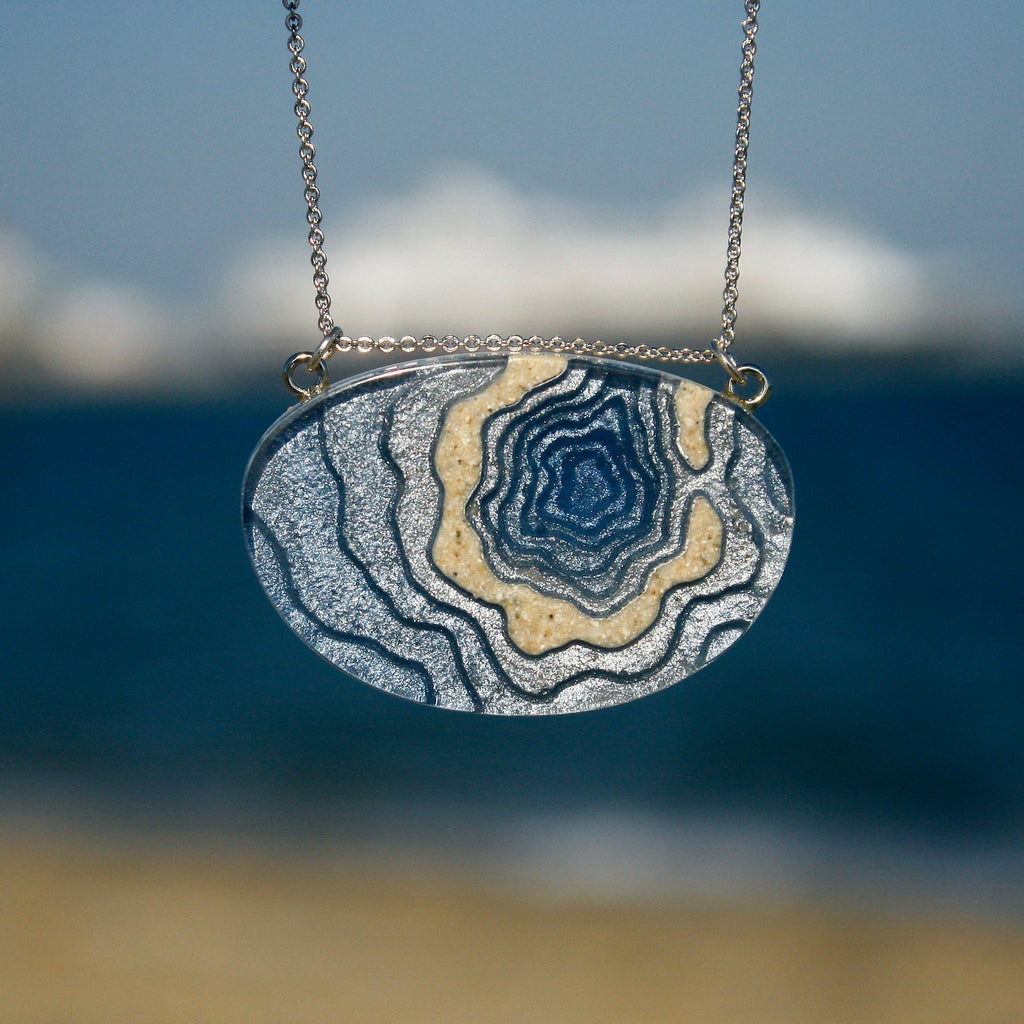Silver Atoll Pendant Necklace – Aqua & Ultramarine Resin with Sand Design Jewelry La Vie Bien Silver Atoll Pendant Necklace – Aqua & Ultramarine Resin with Sand Design