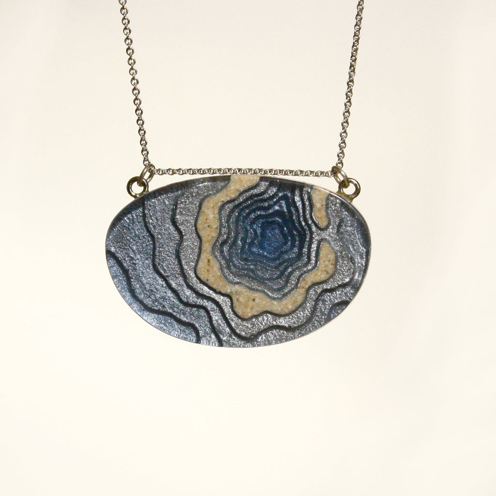 Silver Atoll Pendant Necklace – Aqua & Ultramarine Resin with Sand Design Jewelry La Vie Bien Silver Atoll Pendant Necklace – Aqua & Ultramarine Resin with Sand Design
